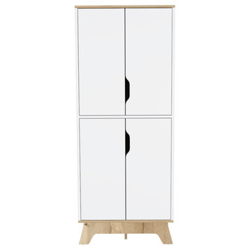 FM FURNITURE Zurich Double Kitchen Pantry - Light Oak and White