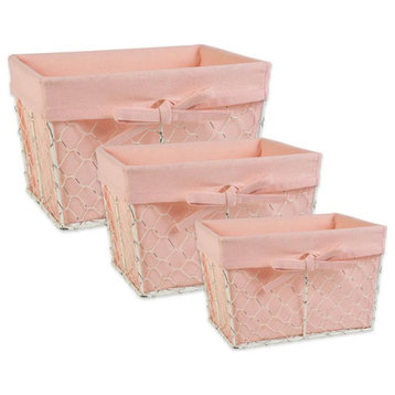 DII Metal Assorted Chicken Wire Liner Basket in Blush Pink/White (Set of 3)