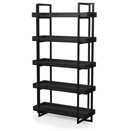 Rustic Industrial Bookcase, Metal Frame and Distressed Black Open Shelves