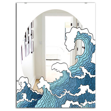 Designart Surfs Up Wave Bohemian And Eclectic Wall Mirror, 24x32