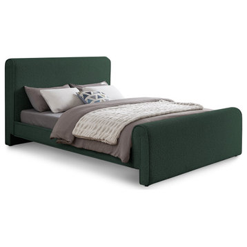 Stylus Black Boucle Fabric Full Bed, Green, Queen