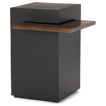 Charles Matte Black Metal With Wood Shelf Square Accent Table