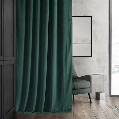 Signature Blackout Velvet Curtain Single Panel, Blackforest Green, 50"x96"