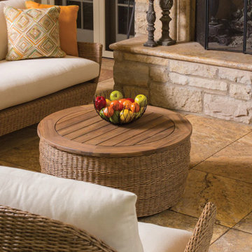Lloyd Flanders Tobago Woven Vinyl 36" Round Teak Top Cocktail Table