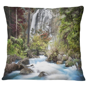 Blue Klonglan Waterfall Photography Throw Pillow, 16"x16"