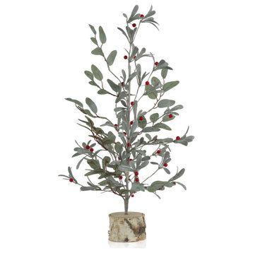 4-Piece Set Artificial Frosted Eucalyptus Tree w/ Pearls on Birch Base