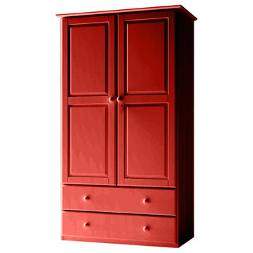 Traditional Solid Wood Wardrobe Armoire, Persimmon Red