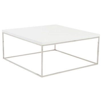 Teresa Square Coffee Table, White and Polished Stainless Steel
