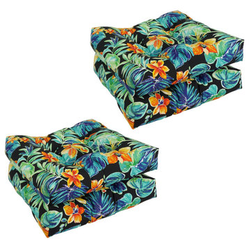 19" Squared Patterned Tufted Dining Chair Cushions, Set of 4, Beachcrest Caviar