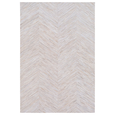Zander Hide, Leather and Fur White, Taupe Area Rug, 8'x10'
