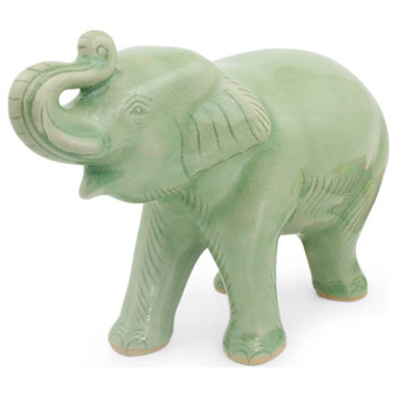 NOVICA Laughing Elephant And Celadon Ceramic Figurine