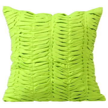 Lime Green Throw Pillows 20"x20" Dining Room Chair Cushions, Pintucks Faux Suede