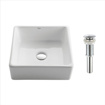Elavo Ceramic Square Vessel White Sink, PU Drain Chrome