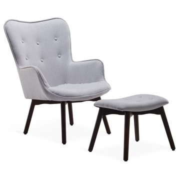 Tufted Upholstered Lounge Chair With Ottoman, Light Gray