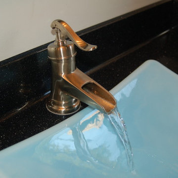 Bath Remodel with Stone Maple Cabinets and Vapor Blue Sink