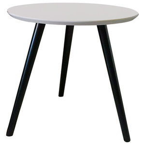 Contemporary Round Coffee Table Mdf, White Round Side Table Black Legs Wood Top