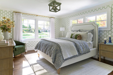 Inspiration for a mid-sized transitional guest wallpaper bedroom remodel in New York