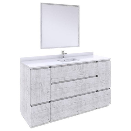 Formosa 60" Rustic White Modern Single Sink Bathroom Vanity Set, Faucet Fft1030c