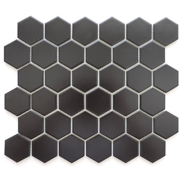 11.06"x12.8" Porcelain Mosaic Tile Sheet Barcelona Hexagon Matte Black