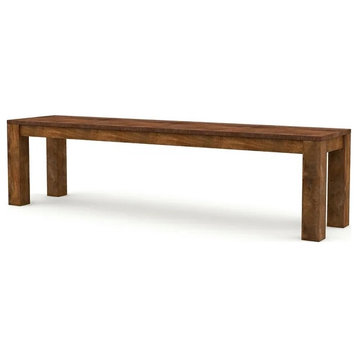 Rustic Dining Bench, Mango Wood Construction & Straight Block Legs, Natural, 68"
