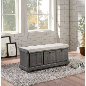 Lexicon Woodwell Wood Storage Bench in Dark Gray
