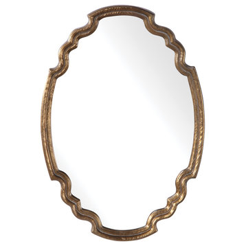 Elegant Curved Gold Oval Wall Vanity Mirror, 34" Shaped French Vintage Style