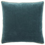 Jaipur Living - Jaipur Living Bryn Solid Throw Pillow, Teal, Poly Fill - The Emerson pillow collection features an assortment of clean-lined, coordinating accents crafted of luxe cotton velvet. The Bryn pillow lends simple sophistication to modern spaces with a solid teal color, embellished with a gray-green banded edge.