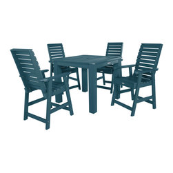 Highwood USA - Weatherly 5-Piece Square Counter-Height Dining Set, Nantucket Blue - Outdoor Dining Sets