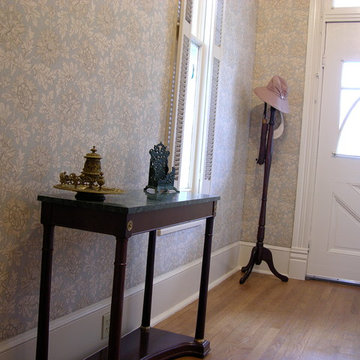 Entry hall with flower fabric wall