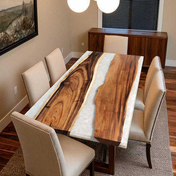 Handmade Walnut & Pearl White River Epoxy Table