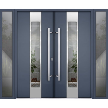 Exterior Prehung Metal Double Doors Deux 5755 GrayClear Glass 2 s Exterior Right