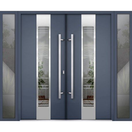 Exterior Prehung Metal Double Doors Deux 5755 GrayClear Glass 2 s Exterior Right