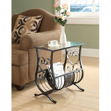 Accent Table With Tempered Glass, Satin Black