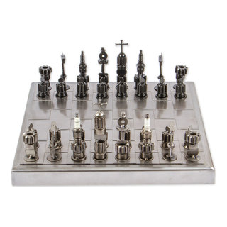 Rustic Chess Set From Mexico Using Recycled Car Parts - Pre-Hispanic Battle  in Black