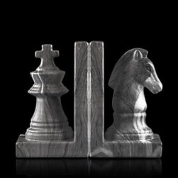 Knight & King Chess Grey Stone Ceramic Bookends - Bookends