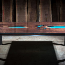 Walnut Resin River Table with Glass Top - Dining Tables