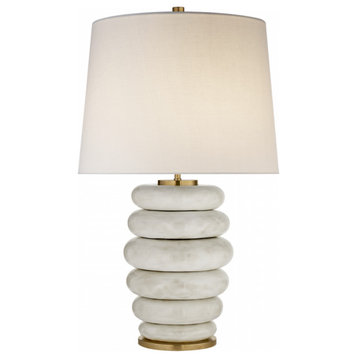 Phoebe Stacked Table Lamp, 1-Light, Antiqued White Ceramic, Linen Shade, 28.5"H