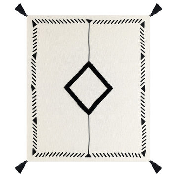Modern Boho Tufted Bordered Cotton Throw Blanket, 50" x 60"