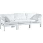 Meridian Furniture - Nizuc Water Resistant Patio Modular Straight Sofa, White, 3-Piece: 1 Armless Chair, 2 Corner Chair, White Aluminum Frame - Pick and choose your favorites from the Nizuc collection to create a modular seating group the whole gang will enjoy. The sturdy aluminum frame provides dependable support for friends and family as they relax and unwind, and the resilient white water resistant fabric stands up to the elements without losing its beautiful demeanor, so you can count on it lasting for the long haul. Latches beneath these seating pieces help you easily attach them to one another for convenient setup.