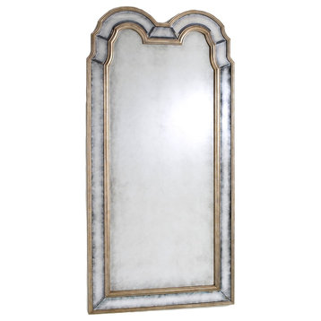 Luxe Oversize 84" Arch Glass Frame Wall Mirror, Antique Style Romantic Silver