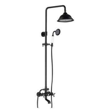 Classic Bathroom Exposed Rainfall Shower System with Tub Spout Antique Black
