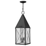 HInkley - Hinkley York Large Hanging Lantern, Black - York uses authentic exposed rivet construction, hand-made in solid aluminum, and celebrates the bold traditional lantern design Hinkley is renowned for. This classic hip roof and wire cage turn of the century style comes with an optional interior metallic reflector and rolled top loop. The gallant proportions of its striking silhouette are reinforced with a vintage Black finish, cast face plate and clear seedy glass.