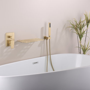 Bathtub Faucet with Handheld Shower, 3.54GPM Tub Faucet, Brushed Gold