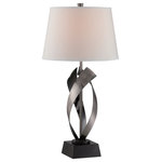 Lite Source Inc. - Table Lamp, Gun Metal Off-White Fabric Shade, E27 Cfl 23W - This transitional table lamp showcases an artistically formed gun metal body with a black finished base. Complete with an off-white fabric shade, this inspiring lamp can enhance your bedside, coffee table or den.Item Dimensions :- 15x29socket :- E271Bulb watt :- 23Bulb class :- CFLAssembly requiredIncludes one compact fluorescent  bulb, 23 Watts