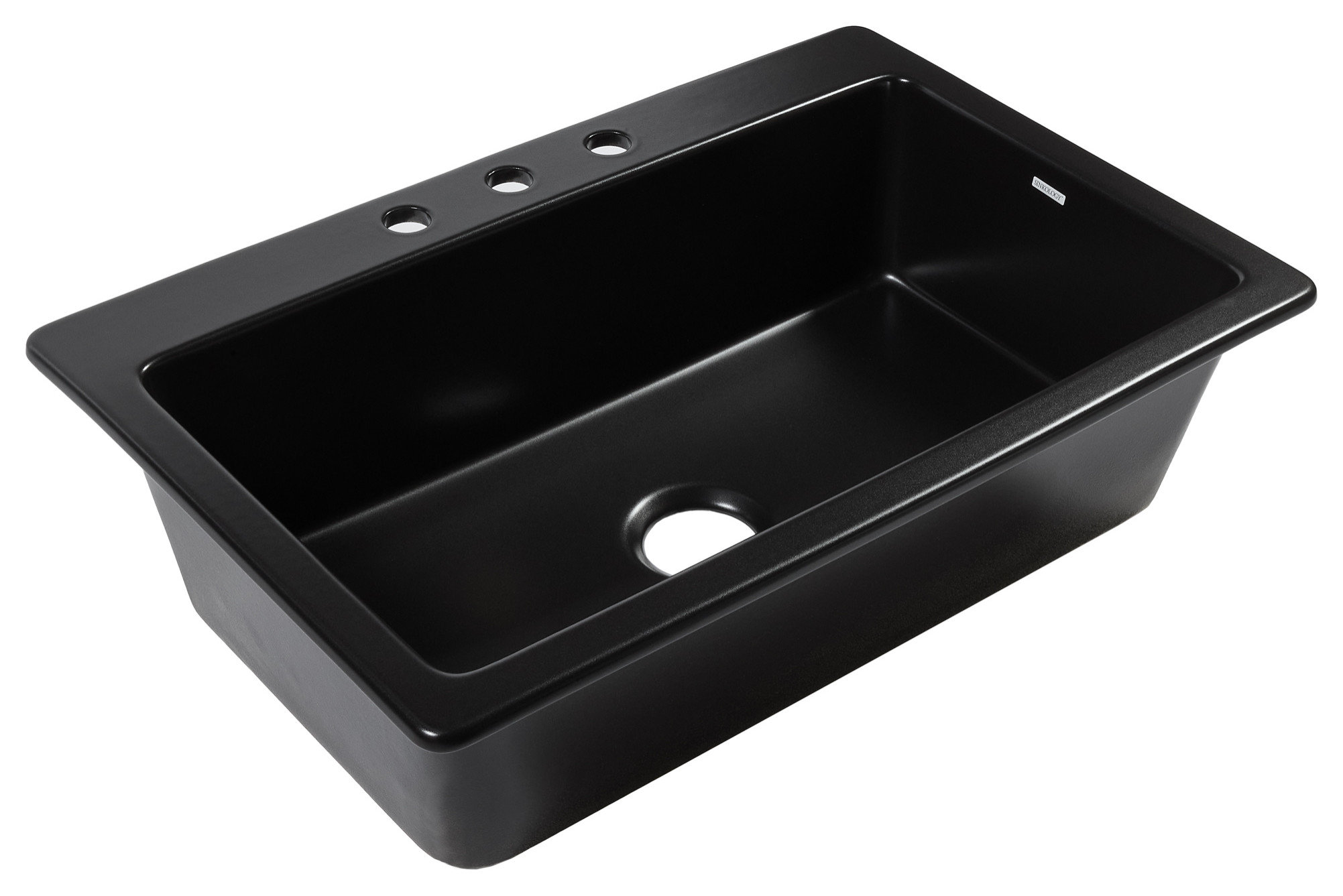 Jackson Matte Black Fireclay 33" Single Bowl Drop-In Kitchen Sink with 3 Holes