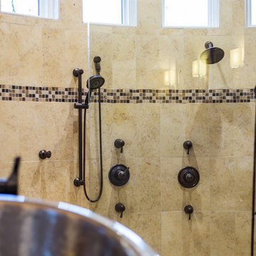 Extra Large Step Down Shower with Marble Walls