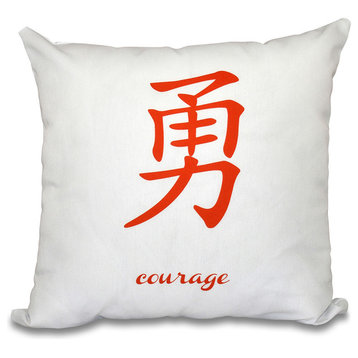 18"x18" Courage, Word Print Pillow, Orange