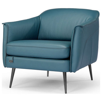 Renata Lounge Tub Chair with Black Steel Legs and Top Grain Leather, Blue