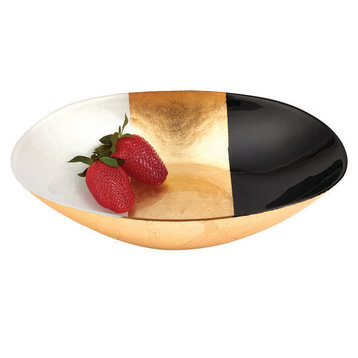 Badash KM735 Oval Gold,Black And White Glass Serving Centerpiece Bowl