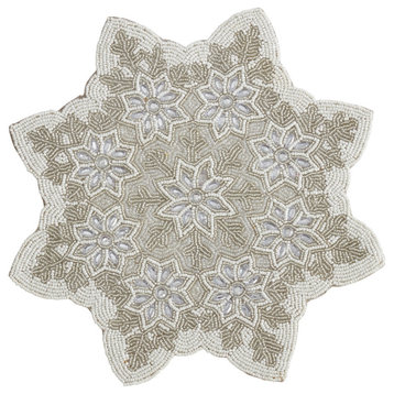 Beaded Placemats With Snowflake Design, Set of 4, White